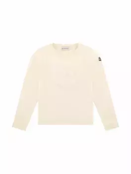 Хлопковый лонгслив с логотипом Moncler, бежевый