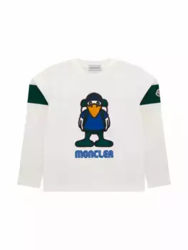Хлопковый лонгслив с принтом Moncler, белый