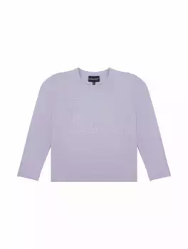 Хлопковый лонгслив со стразами EMPORIO ARMANI, фиолетовый