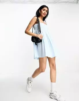 Хлопковый мини-сарафан в синюю полоску со складками и грудью ASOS DESIGN