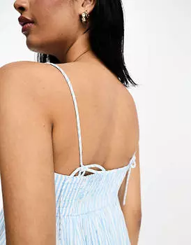 Хлопковый мини-сарафан в синюю полоску со складками и грудью ASOS DESIGN