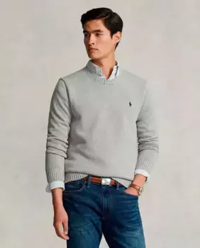 Хлопковый мужской свитер с круглым вырезом Polo Ralph Lauren, светло-серый