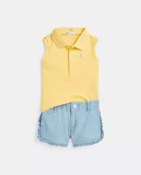Хлопковый набор для девочки с вышитой лошадкой Polo Ralph Lauren, многоцветный