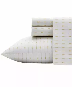 Хлопковый перкаль в тонкую полоску Tommy Bahama с ананасом, 4 шт. Комплект простыней, Королева Tommy Bahama Home, желтый