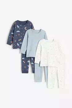 Хлопковый пижамный комплект из трех предметов H&M