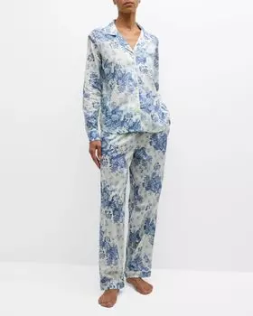 Хлопковый пижамный комплект с цветочным принтом Desmond & Dempsey, цвет Flowers Of Time Blue