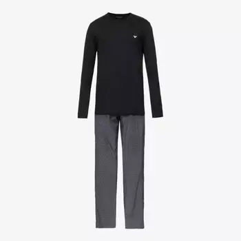 Хлопковый пижамный комплект с фирменным принтом Emporio Armani, цвет microdisnero/perla
