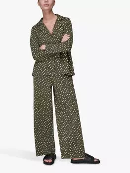 Хлопковый пижамный комплект с точечным принтом Whistles, зеленый