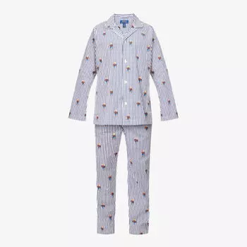 Хлопковый пижамный комплект в полоску с медвежьим принтом Polo Ralph Lauren, цвет holiday bear