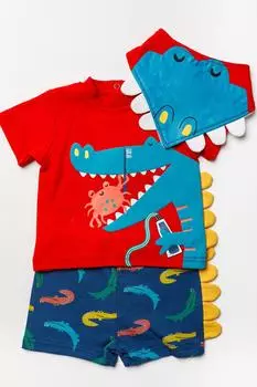 Хлопковый подарочный набор из трех предметов с крокодиловым принтом для ребенка Lily and Jack, красный