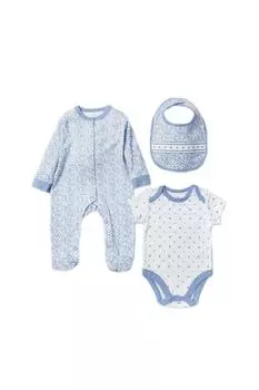 Хлопковый подарочный набор из трех предметов с цветочным принтом для ребенка Rock a Bye Baby, синий