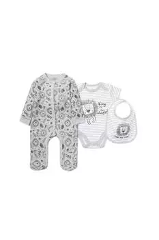 Хлопковый подарочный набор из трех предметов с принтом льва для ребенка Lily and Jack, серый