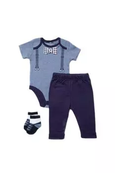 Хлопковый подарочный набор из трех предметов с принтом «бабочка» для ребенка Little Gent, синий