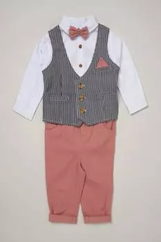 Хлопковый подарочный набор из трех предметов с жилетом и подтяжками для ребенка Little Gent, красный