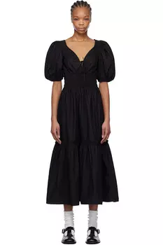 Хлопковый поплин длинное платье-сарафан макси Ganni, черный