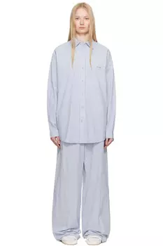 Хлопковый поплин оверсайз пижамный комплект Skims, цвет cadet stripe