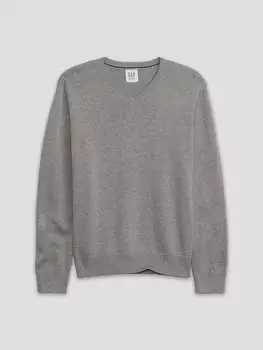 Хлопковый пуловер с V-образным вырезом Gap, цвет grey marl