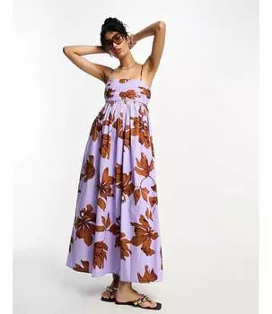 Хлопковый сарафан миди с цветочным принтом и складками ASOS DESIGN