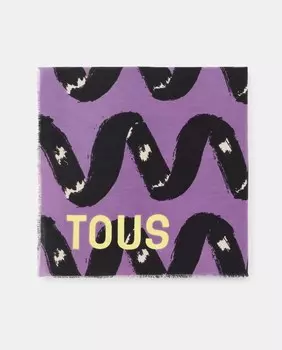 Хлопковый шарф сиреневого цвета с фантазийным принтом Tous, сиреневый