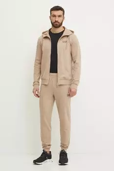 Хлопковый спортивный костюм Ea7 Emporio Armani, бежевый