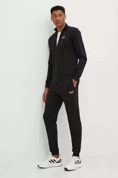 Хлопковый спортивный костюм EA7 Emporio Armani, черный