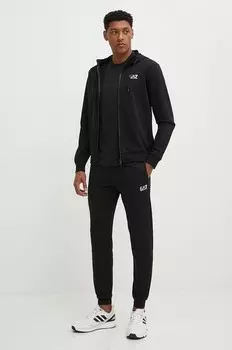 Хлопковый спортивный костюм EA7 Emporio Armani, черный