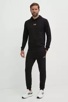 Хлопковый спортивный костюм EA7 Emporio Armani, черный