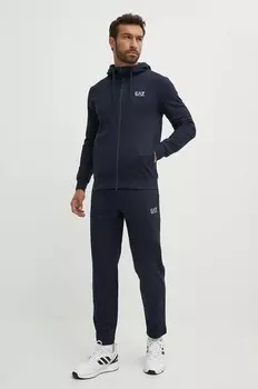 Хлопковый спортивный костюм EA7 Emporio Armani, темно-синий