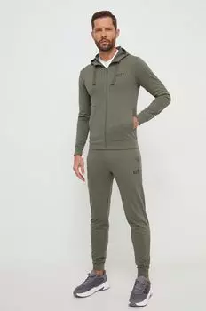Хлопковый спортивный костюм EA7 Emporio Armani, зеленый