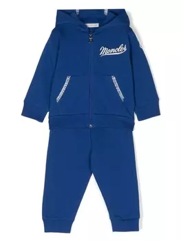 Хлопковый спортивный костюм с логотипом Moncler Enfant, синий