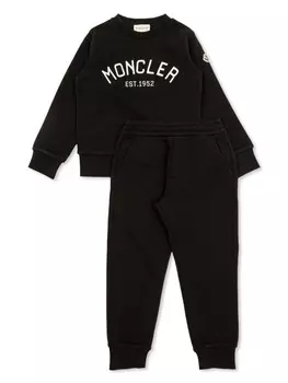 Хлопковый спортивный костюм с логотипом Moncler Enfant, черный