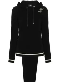 Хлопковый спортивный костюм в полоску Ea7 Emporio Armani, черный