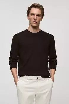 Хлопковый свитер Antigua с овальным вырезом Mango, темно-коричневый