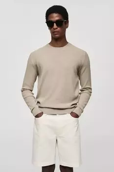 Хлопковый свитер Antigua с овальным вырезом Mango, бежевый