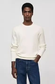 Хлопковый свитер Antigua с овальным вырезом Mango, кремовый