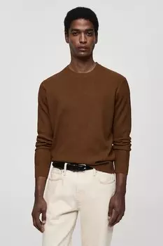 Хлопковый свитер Antigua с овальным вырезом Mango, карамель