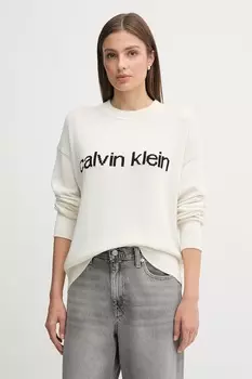 Хлопковый свитер Calvin Klein Jeans, бежевый
