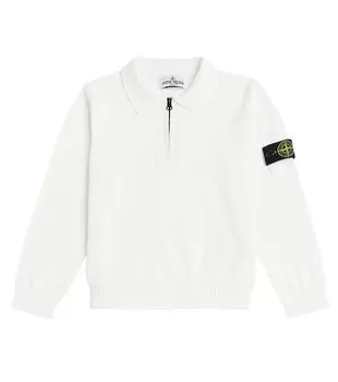 Хлопковый свитер Compass с полумолнией Stone Island Junior, белый