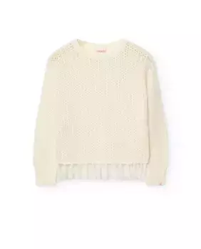 Хлопковый свитер для девочек с бахромой Boboli, белый