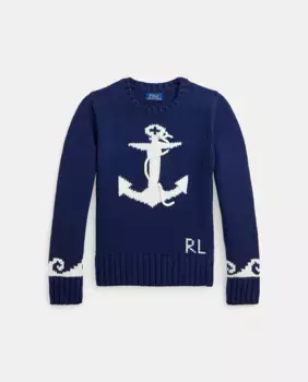 Хлопковый свитер для девочек с матросским мотивом Polo Ralph Lauren, тёмно-синий