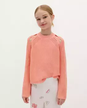 Хлопковый свитер для девочек с разрезом Scalpers, коралловый
