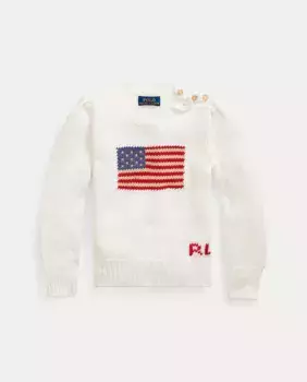 Хлопковый свитер для девочки с флагом США Polo Ralph Lauren, цвет Crudo