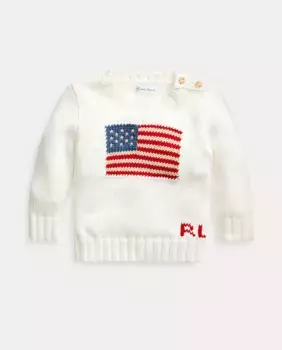 Хлопковый свитер для мальчика с флагом США Polo Ralph Lauren, цвет Crudo