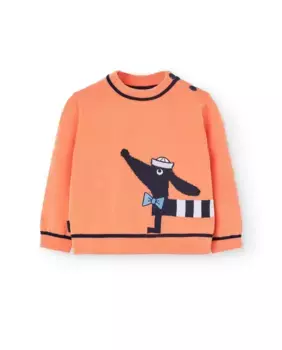 Хлопковый свитер для мальчика со щенком Boboli, оранжевый