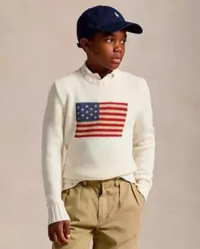 Хлопковый свитер для мальчиков с флагом США Polo Ralph Lauren, цвет Crudo