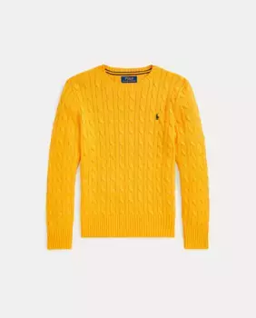 Хлопковый свитер горчичного цвета для мальчика косой вязки Polo Ralph Lauren, горчичный