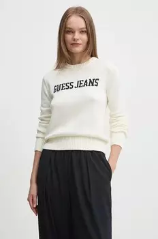 Хлопковый свитер Guess Jeans, бежевый