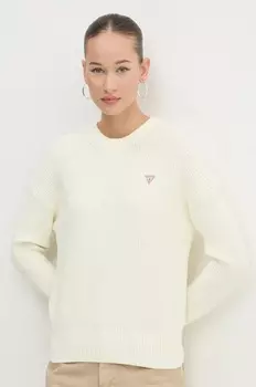 Хлопковый свитер Guess Jeans, бежевый