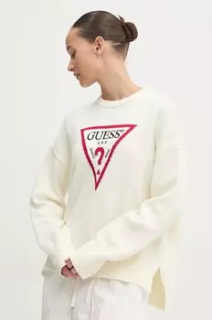 Хлопковый свитер Guess Jeans, бежевый