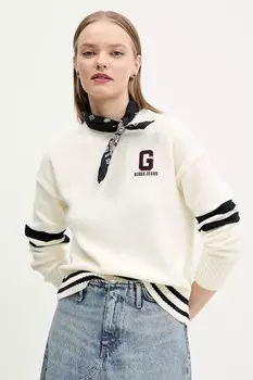 Хлопковый свитер Guess Jeans, бежевый